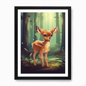 A Cute Fawn In The Forest Illustration 1watercolour Art Print
