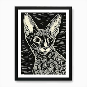 Oriental Shorthair Cat Linocut Blockprint 2 Art Print