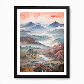 Aso Caldera In Kumamoto, Ukiyo E Drawing 1 Art Print