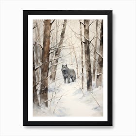 Winter Watercolour Gray Wolf 1 Art Print
