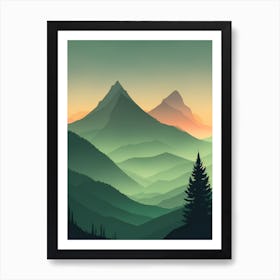 Misty Mountains Vertical Composition In Green Tone 171 Art Print