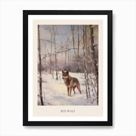 Vintage Winter Animal Painting Poster Red Wolf 2 Art Print