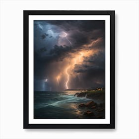 Lightning Over The Ocean Art Print