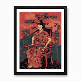 Samurai Illustration Floral 1 Art Print