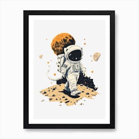 Astronaut cat walks Art Print