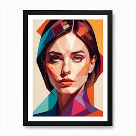 Colorful Geometric Woman Portrait Low Poly (1) Art Print