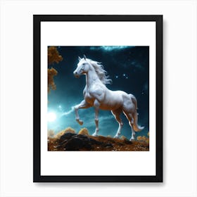 White Horse In The Night Sky Art Print