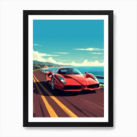 A Ferrari Enzo In Causeway Coastal Route Illustration 1 Art Print