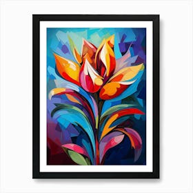 Tulip Flower, Abstract Vibrant Colorful Painting in Van Gogh Style Art Print