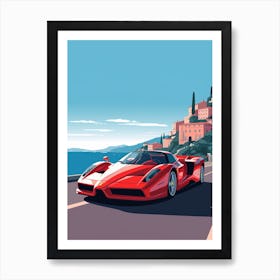 A Ferrari Enzo In Amalfi Coast, Italy, Car Illustration 3 Art Print