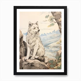 Storybook Animal Watercolour Arctic Wolf 1 Art Print