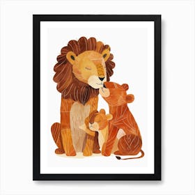 African Lion Family Bonding Clipart 3 Art Print