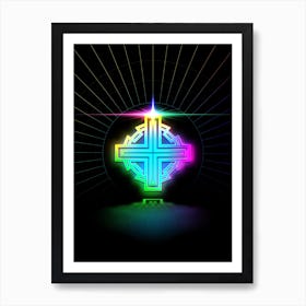 Neon Geometric Glyph in Candy Blue and Pink with Rainbow Sparkle on Black n.0213 Art Print