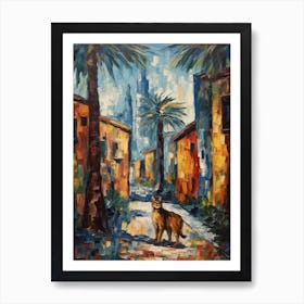 Painting Of Dubai United Arab Emirates With A Cat In The Style Of Impressionism 3 Art Print