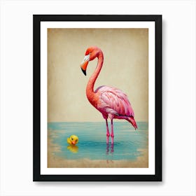 Flamingo And Duck Art Print