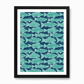 Block Print Lake Fish Art Print