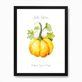 Hello Autumn Buttercup Squash Pumpkin Watercolour Illustration 3 Art Print