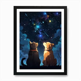 Two Cats Looking At The Stars Affiche