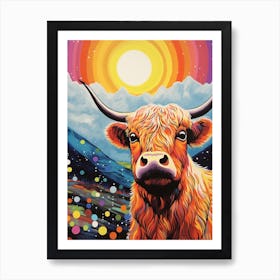 Highland Cows Dotty Background 1 Art Print