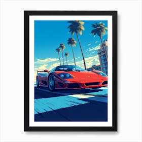 A Ferrari F50 In The French Riviera Car Illustration 3 Art Print
