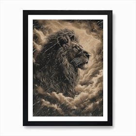 Barbary Lion Relief Illustration Storm 2 Art Print