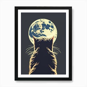 Cat Silhouette Under Moonlight Art Print