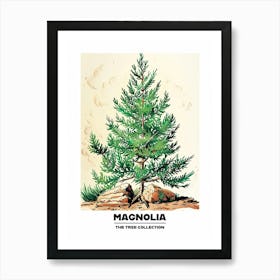 Magnolia Tree Storybook Illustration 3 Poster Art Print