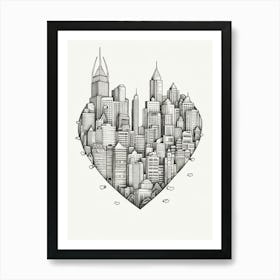 Sky Heart Line Doodle Black & White Art Print