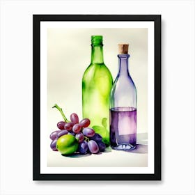 Lime and Grape near a bottle watercolor painting 6 Art Print