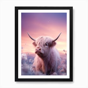 Highland Cow With Pink Dreamy Backdrop 3 Art Print