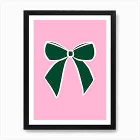 Green Bow On A Pink Background Art Print