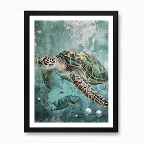 Textured Sea Turtle Swimming Painting 7 Poster