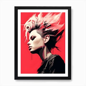 Girl With Mohawk in Pink Art Print