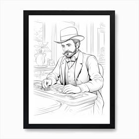 Line Art Inspired By The Card Players 1 Art Print