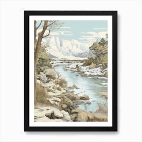 Vintage Winter Illustration Patagonia Argentina 1 Art Print