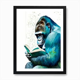 Gorilla Reading Book Gorillas Mosaic Watercolour 1 Art Print