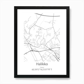 Halikko,Finland Minimalist Map Art Print