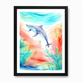 Watercolor Dolphin In The Sea Art Print