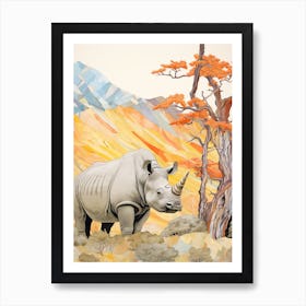 Patchwork Rhino Warm Colours 3 Art Print