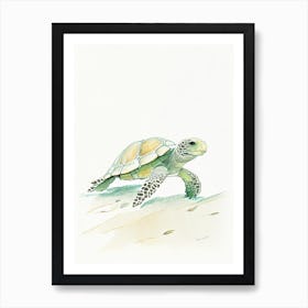 Foraging Sea Turtle, Sea Turtle Pencil Illustration 1 Art Print