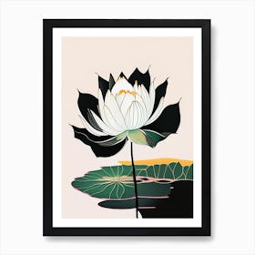 Blooming Lotus Flower In Lake Abstract Line Drawing 1 Art Print
