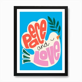 Peace and Love Hand Lettering Dove Christmas Art Print