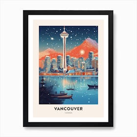 Winter Night  Travel Poster Vancouver Canada 4 Art Print