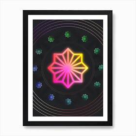 Neon Geometric Glyph in Pink and Yellow Circle Array on Black n.0262 Art Print