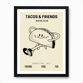 Tacos And Friends Social Club Retro Food Kitchen Art Print