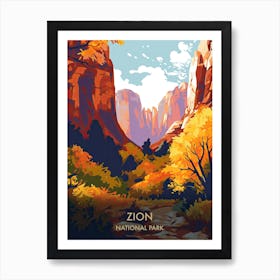 Zion National Park Travel Poster Illustration Style 7 Art Print