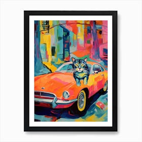 Chevrolet Camaro Vintage Car With A Cat, Matisse Style Painting 0 Poster