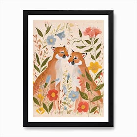 Folksy Floral Animal Drawing Puma 3 Art Print