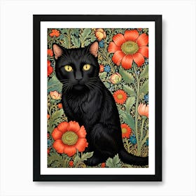 William Morris Black Cat In Flowers 3 Art Print