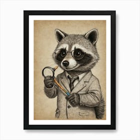 Raccoon With Magnifying Glass 6 Art Print